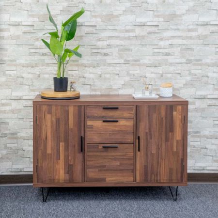 Two Door Three Drawing Iron Corner Teak Storage Cabinet - Two Door Three Drawing Iron Corner Teak Storage Cabinet